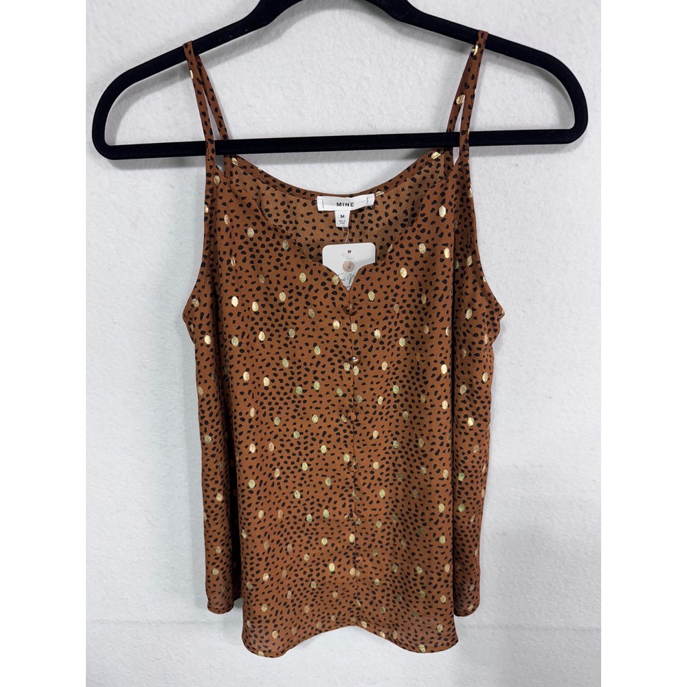 Mine Boutique‎ Polka Dot Gold Foil Cami Minimalist Boho Animal Print Medium New